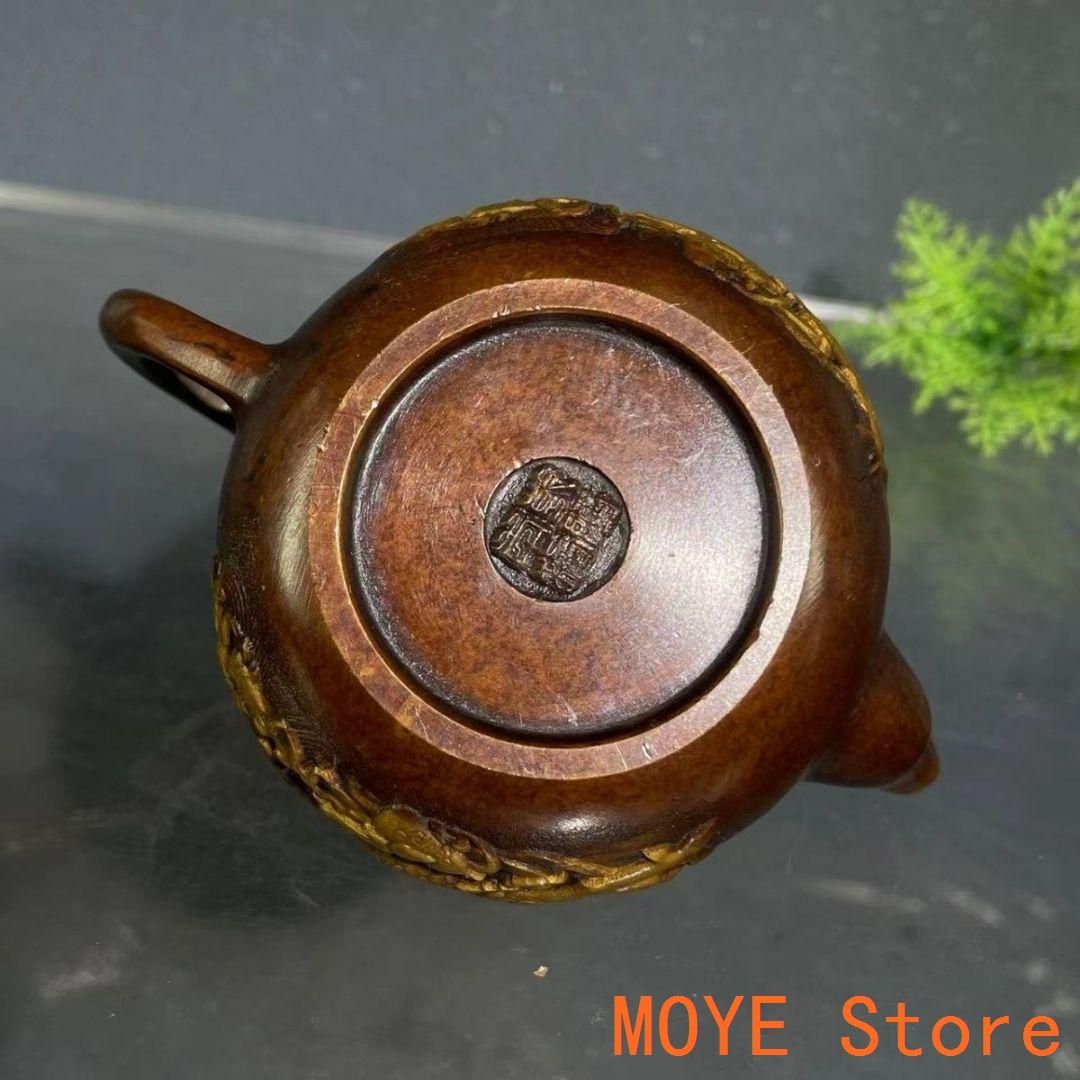 銅 細工 浮彫り麒麟茶壺 手把壺 茶壺 酒壺 水筒 工芸品 美術品
