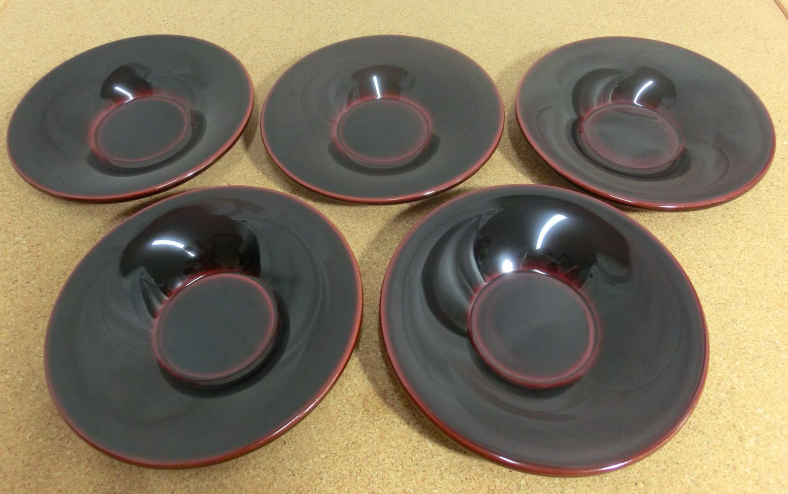長期保管品 越前塗 粂治郎 漆器 溜茶托揃 5枚組 4.5寸 天然木