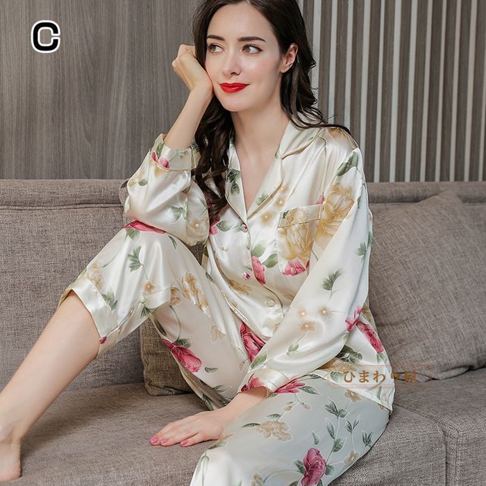 シルク パジャマ レディース 長袖 ルームウェア シルク100% 上下セット
