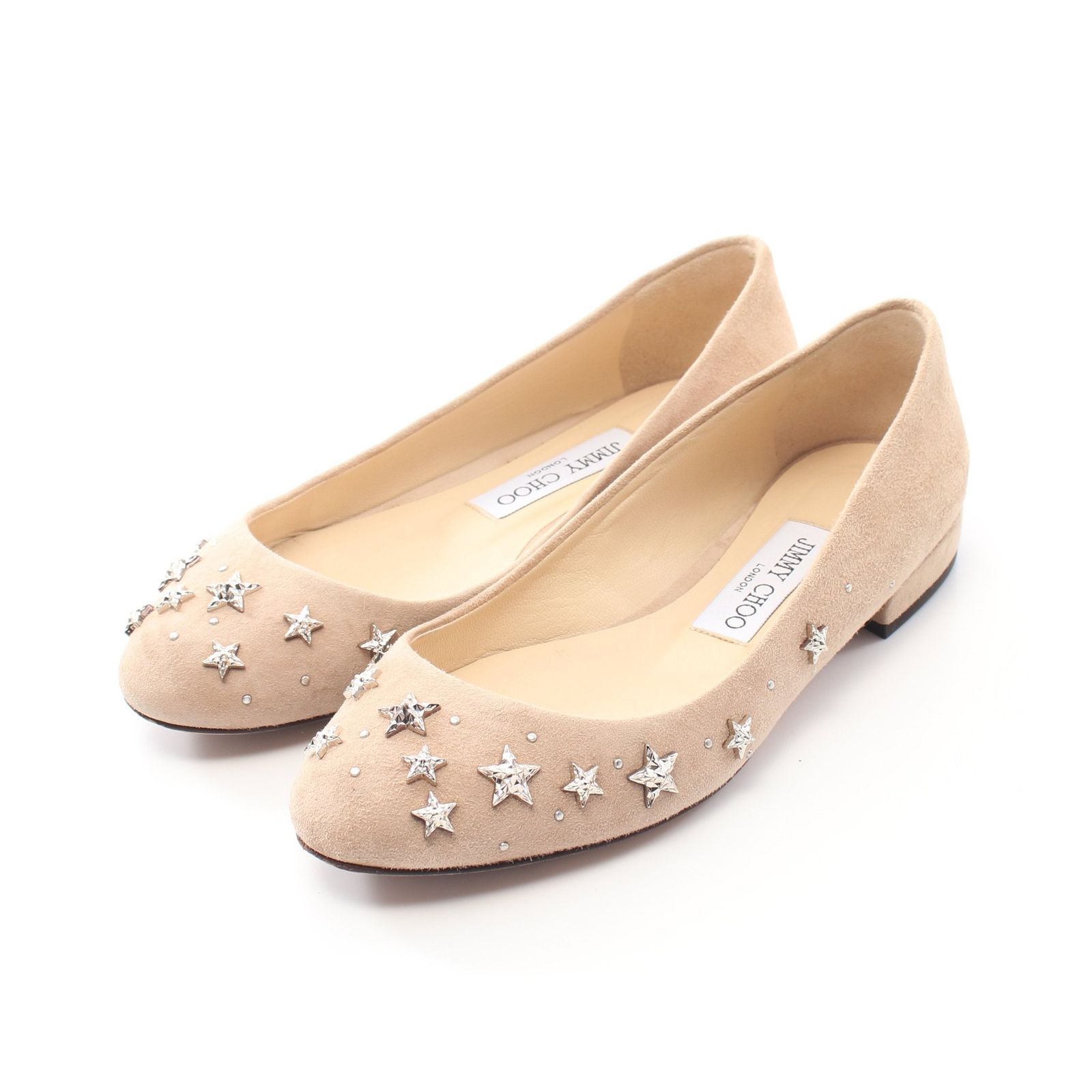 美品 ジミーチュウ スエード スタースタッズ フラットシューズ ジミーチュウ フラット 星 スエード ☆1円スタート JIMMY CHOO