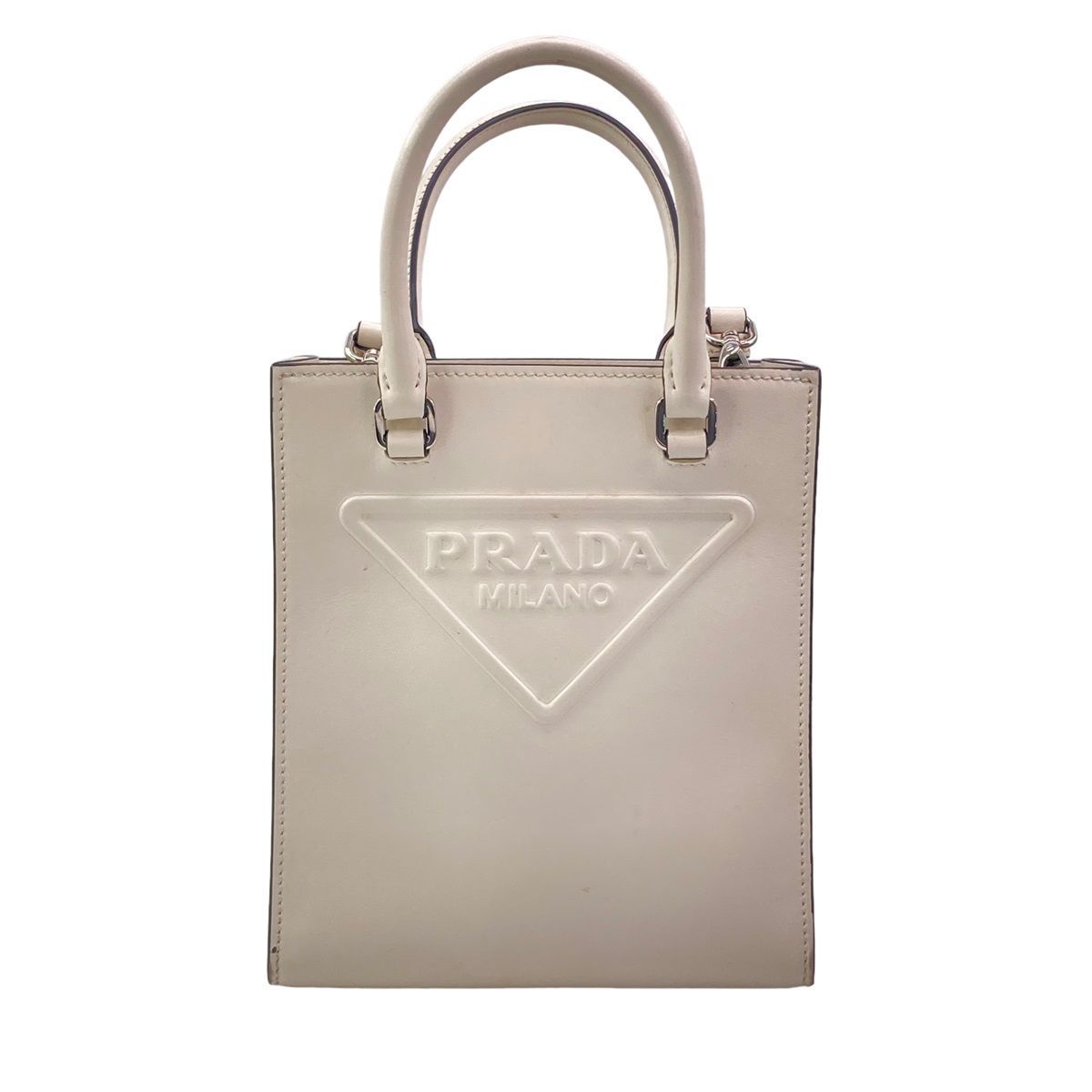 中古】 PRADA プラダ エンボス トライアングルロゴ ショルダーバッグ 1BA333ASKF059123030888 白 レディース レザー  トート AS - メルカリ