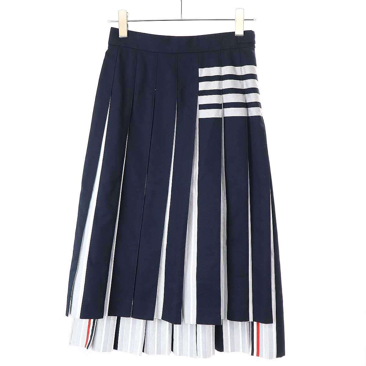 トムブラウンネイビー プリーツスカート ツイルプリーツミニスカート | Thom Browne