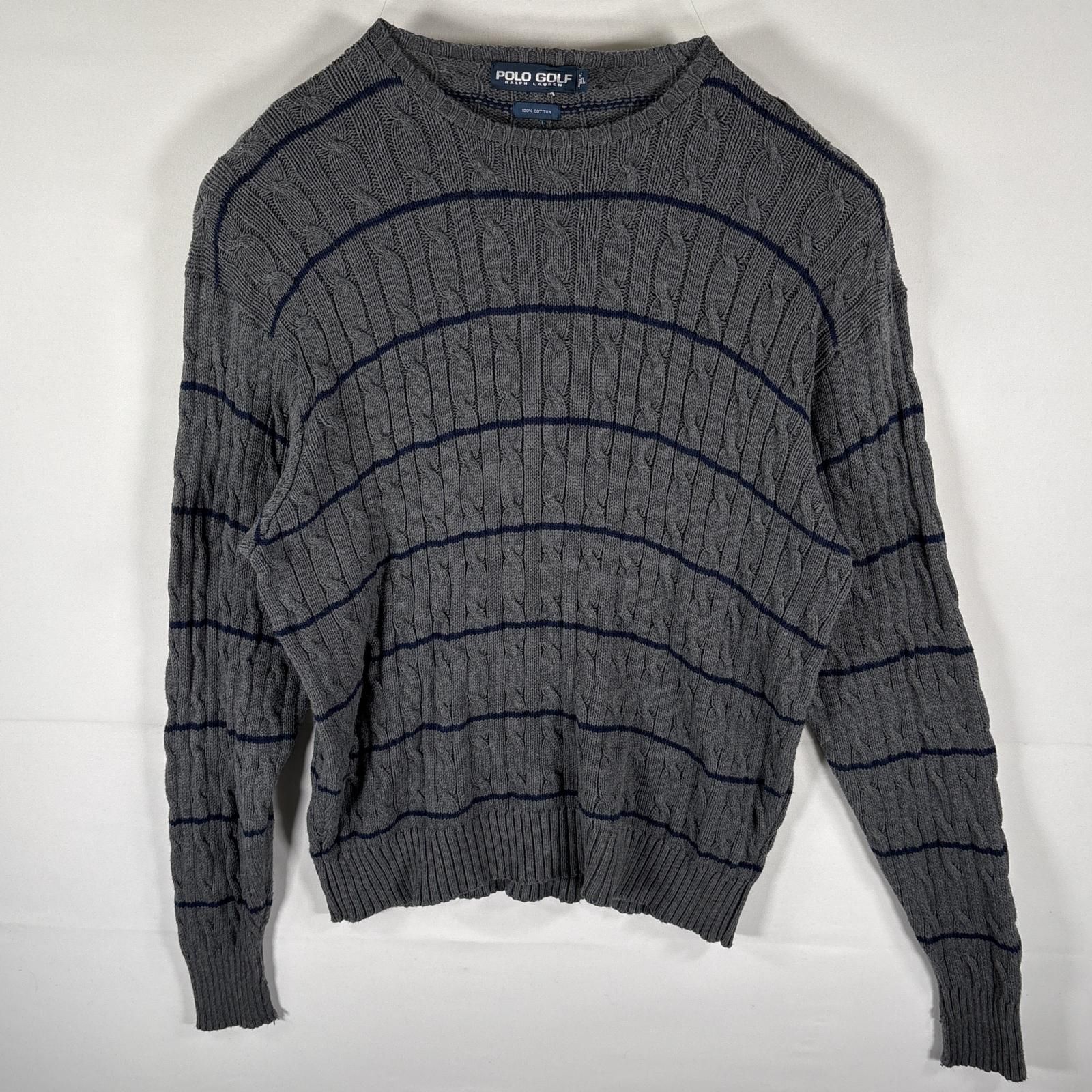 古着 ポロゴルフラルフローレン POLO GOLF RALPH LAUREN セーター コットンニット クルーネック ボーダー柄 XXL  ダークグレー メンズ 古着 ポロゴルフラルフローレン POLO GOLF RALPH LAUREN