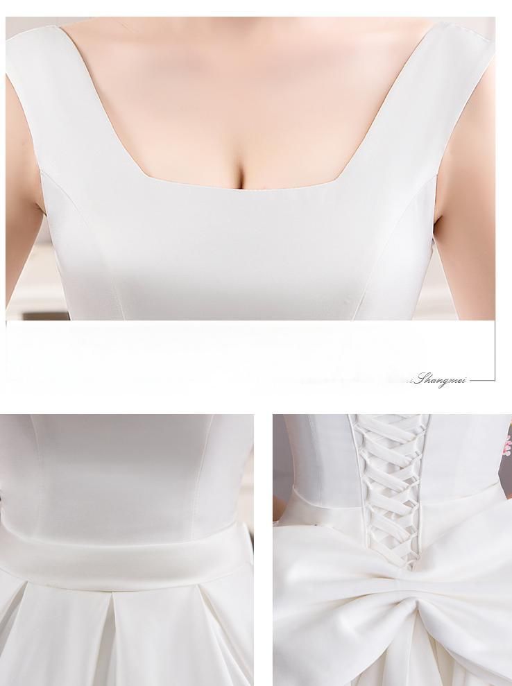 サテン ロングトレーン ウエディングドレス 主婚纱 Uネック 修身 齊地 赫本風 新娘 礼服-10.07