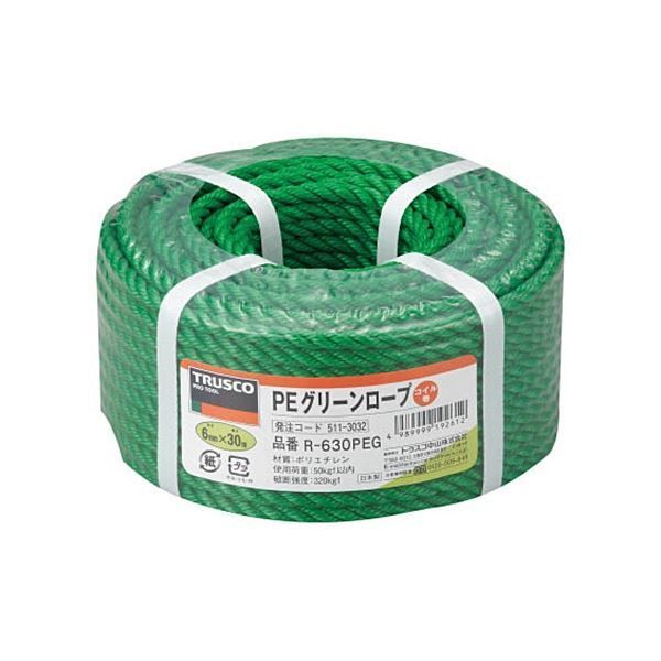 まとめ TRUSCO PEグリーンロープ 6mm×30m コイル巻 R-630PEG 1巻 ×5セット