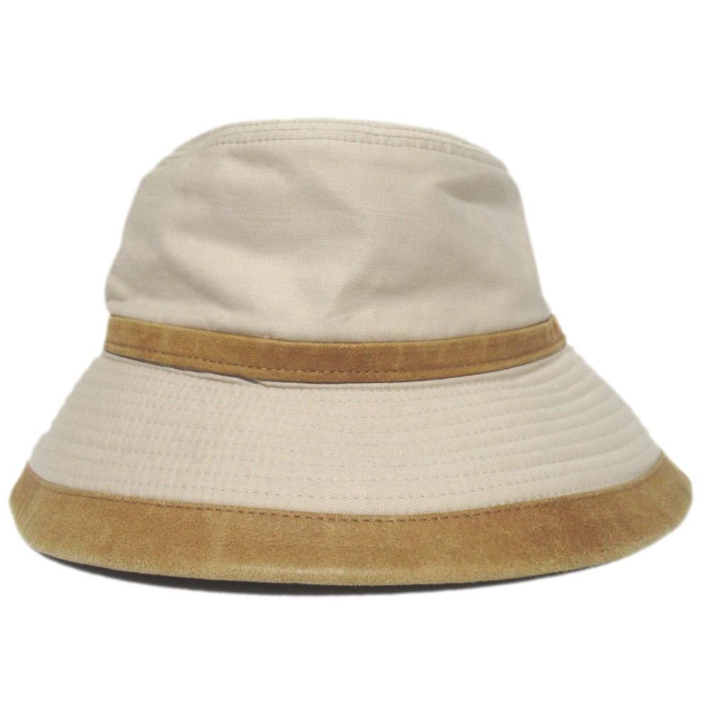 HERMES エルメス レザートリム バケットハット 帽子 サイズ57 ベージュ メンズ 古着