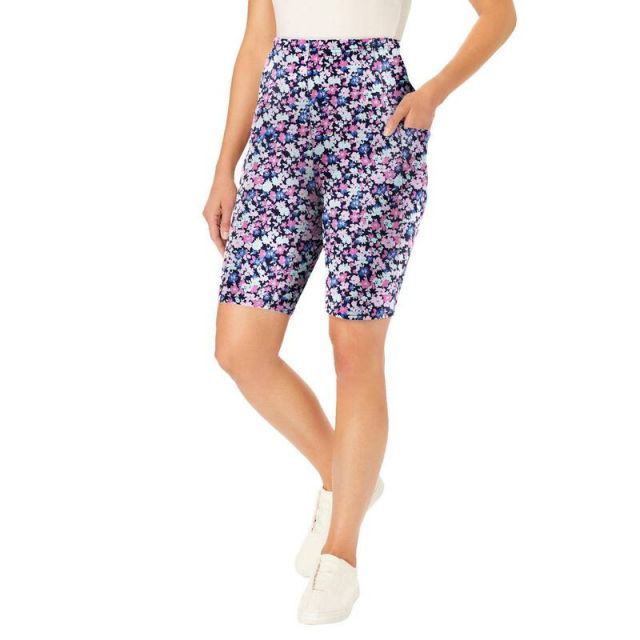 【送料無料】 ウーマン ウィズイン レディース ハーフパンツ・ショーツ ボトムス Woman Within Women's Plus Size Pocket Bike Short Navy Happy Ditsy