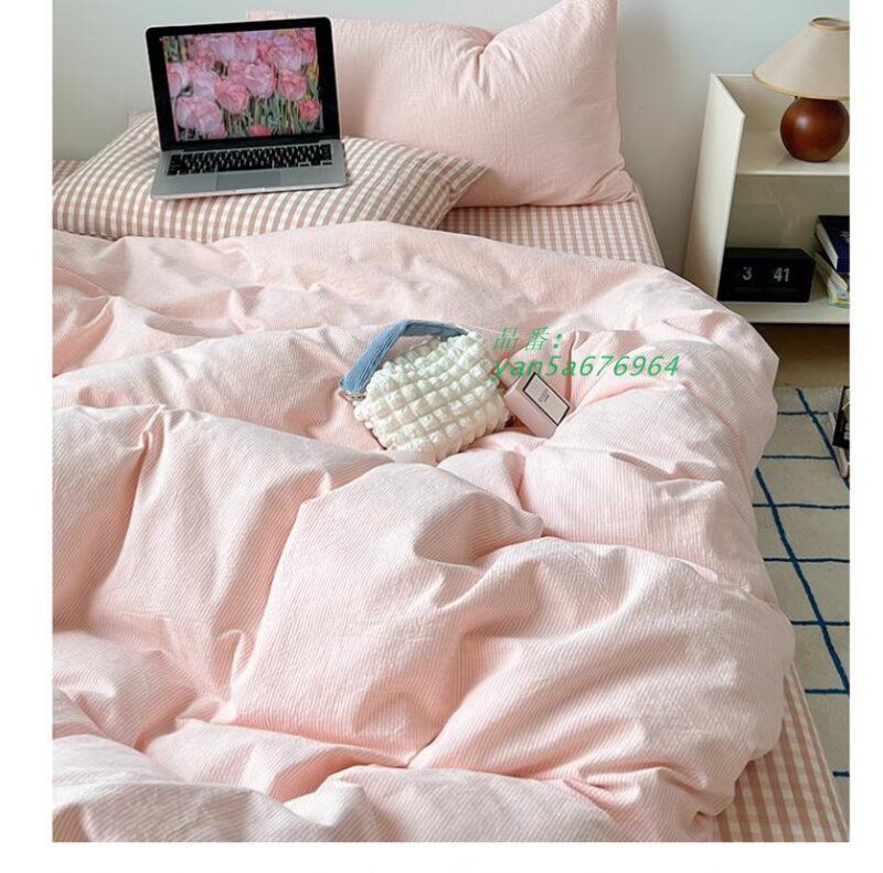 布団カバーセット グリーン ピンク ストライプ 寝具カバーセット 3点セット チェック柄 布団カバーセット 綿 掛け布団カバー 4点セット 敷きカバー yan5a676964 MARWIL-DEMENAGEMENTS_CH