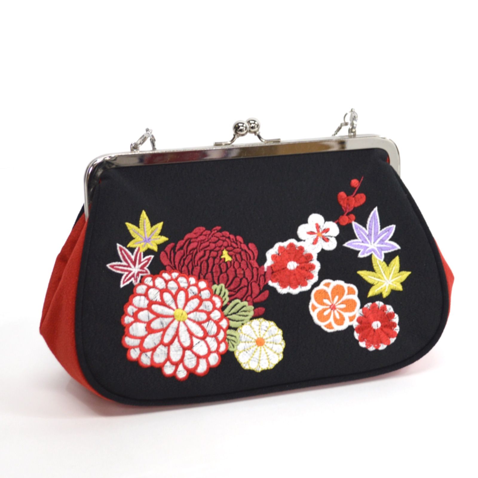 美品》振袖用 草履バッグセット フリーサイズ 成人式 黒地 赤