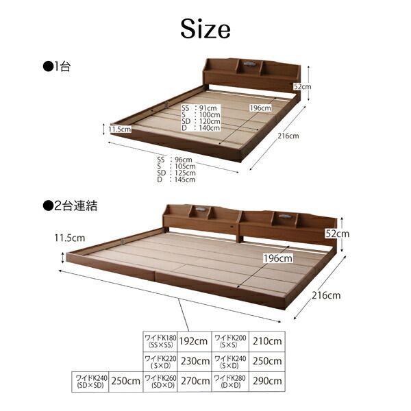 親子で寝られる収納棚?照明付き連結ベッド ベッドフレームのみ