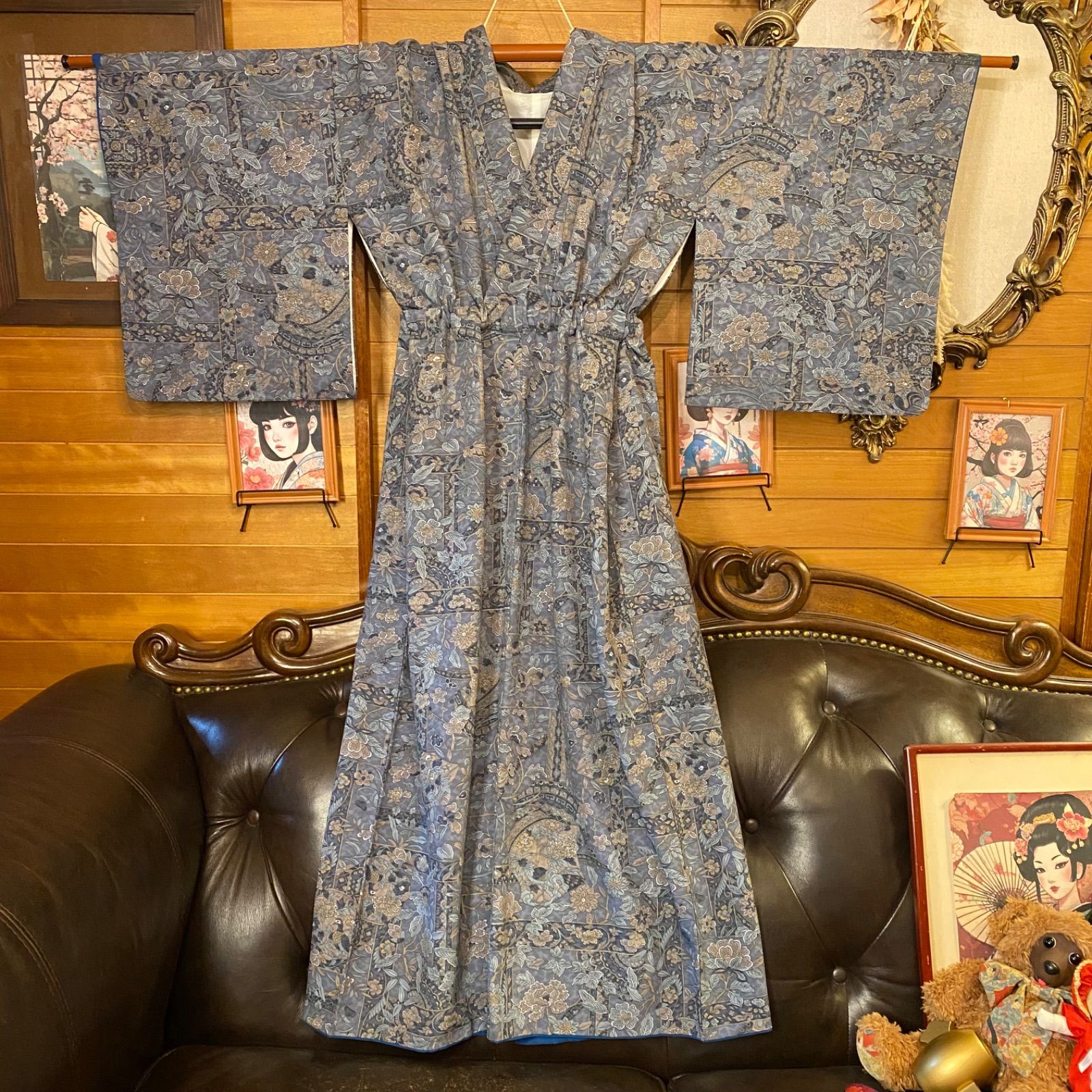 着物 リメイク ロング ワンピース ドレス 洗える 化繊 名古屋帯