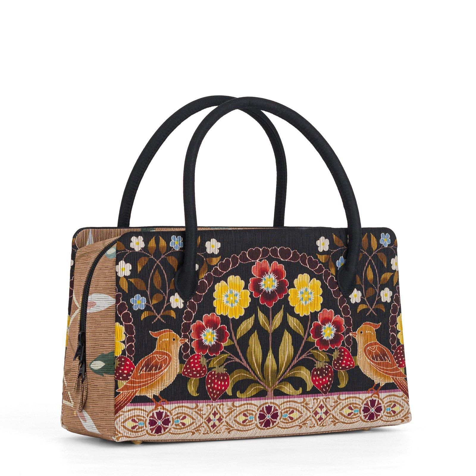 召しませ花 利休バッグ 小鳥といちご