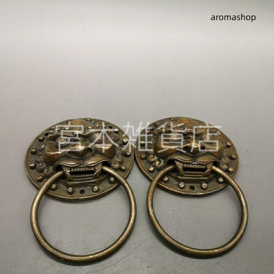 銅器 獣頭門環 獅子頭大門ノブ木戸門引環一対 装飾品 工芸品 置物 銅器 獣頭門環 獅子頭大門ノブ木戸門引環一対 装飾品 工芸品