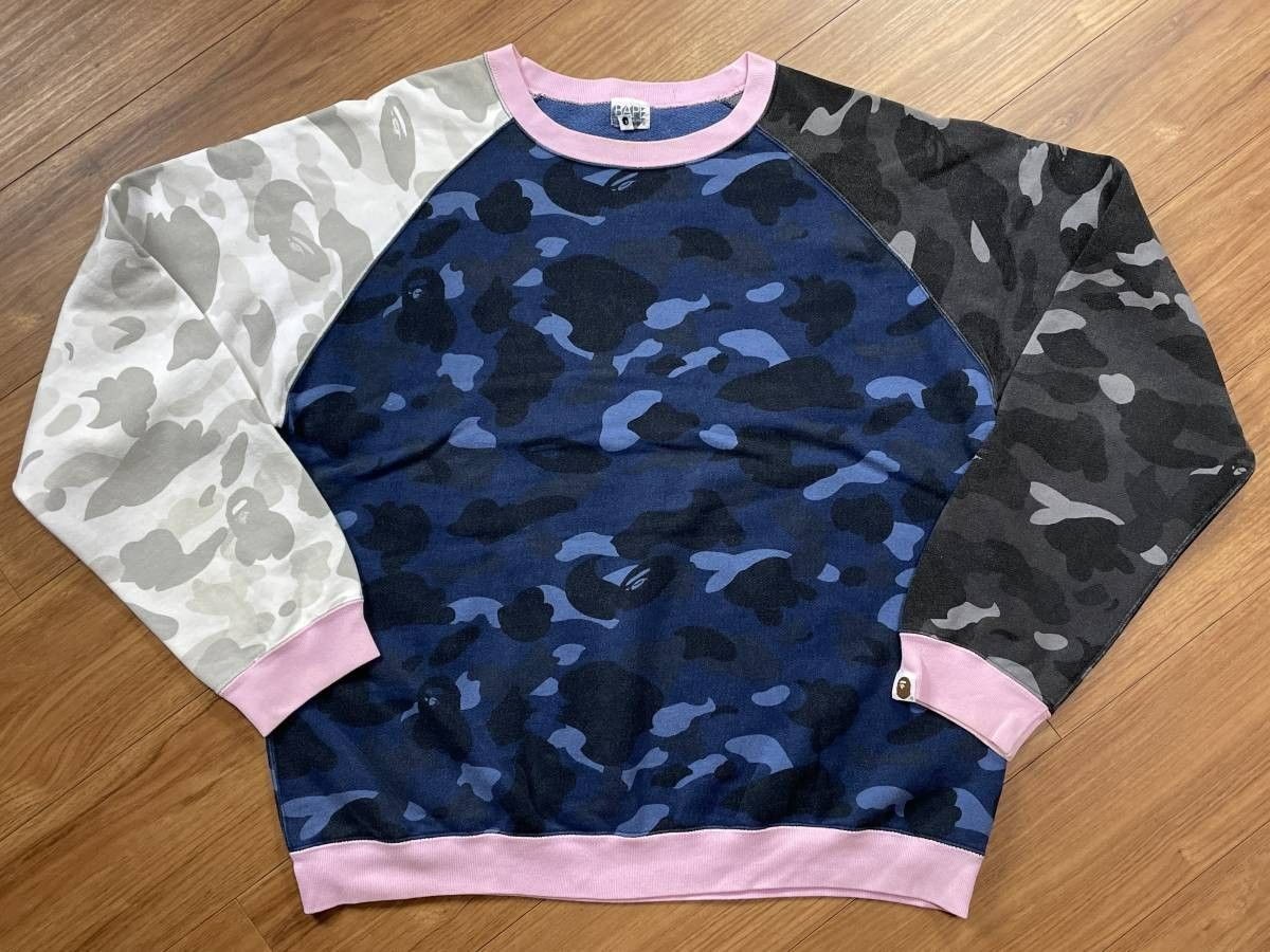 【カジュアル】アベイシングエイプ スウェット L ネイビー 大猿 マルチカラー 8 A BATHING APE アベイシングエイプ クレイジー マルチ 猿迷彩