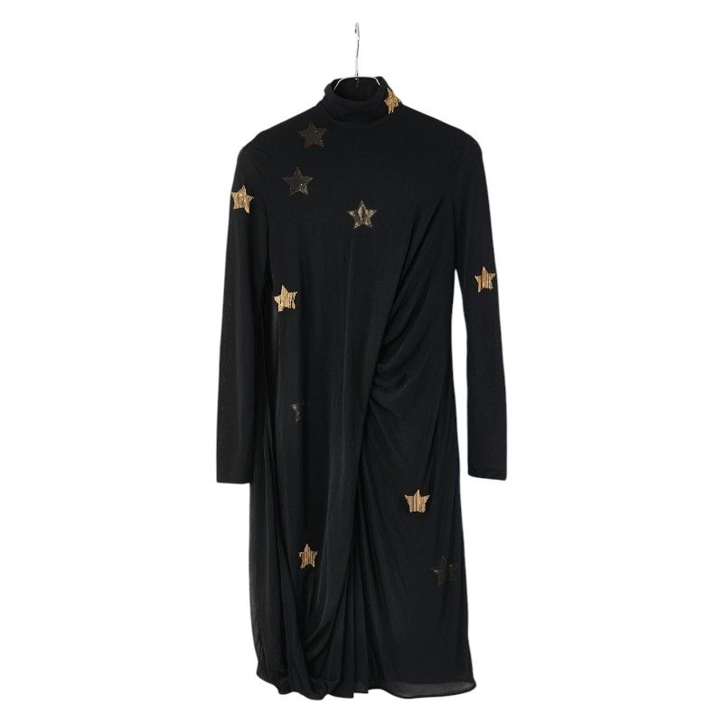 バーバリー 星 スター フリンジ ドレス ブラック ゴールド レーヨン シルク レディース BURBERRY 1-0231095