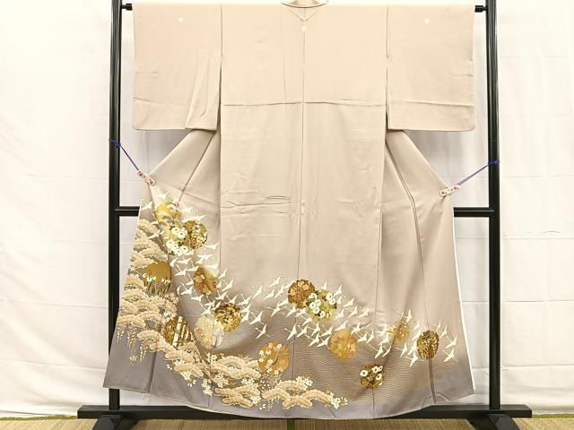 平和屋着物□豪華色留袖 駒刺繍 雪輪飛鶴花文 暈し染め 金彩