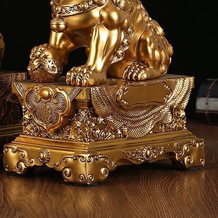 正規品，爆買い】 獅子 ライオン 置物 2ペア 金色 ゴールド 黄金