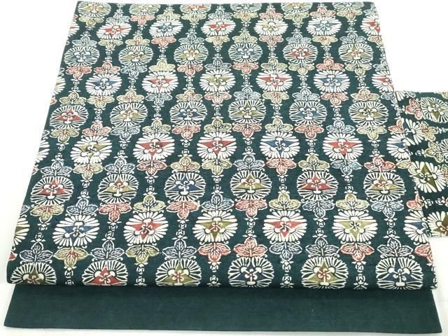 チ*ー様 名古屋帯 型染め 紬 孔雀に花柄 九寸 正絹 着物 A-0328 名古屋帯 型染め 紬 孔雀に花柄 九寸 正絹 着物 A-0328 名古屋