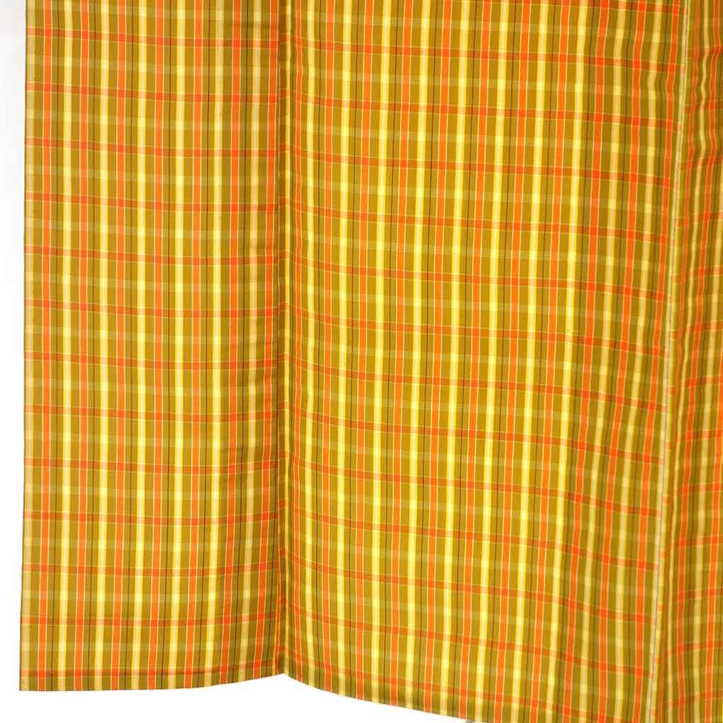 紬 身丈153cm 裄65cm 前幅24cm 後幅29cm 袖丈57cm 袖幅33.5cm レディース 単衣 格子 裄Mサイズ 初夏 初秋用 正絹 シルク イエロー リメイク リユース リサイクル 呉服のきくや
