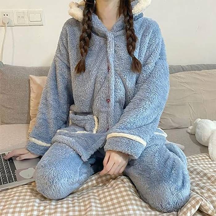 パジャマ レディース もこもこ 長袖 ルームウェア 冬用 サメパジャマ
