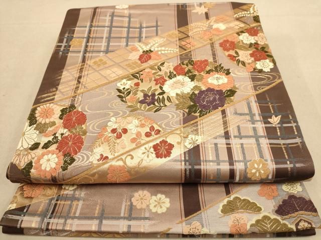専用ページ　正絹　六通袋帯【花唐草】No2580 袋帯 美品 名品 花唐草 刺繍 箔 茶紫 六通 正絹 【中古】 - メルカリ