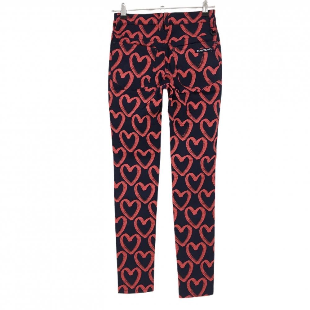 パーリーゲイツ パンツ ネイビー×レッド ハート柄 ロゴ刺しゅう レディース 00 XS ゴルフウェア PEARLY GATES