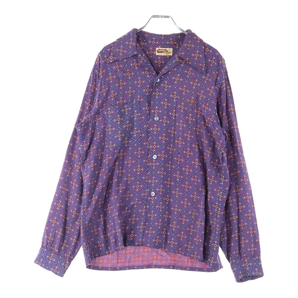 VINTAGE ヴィンテージ 40s SHAPELY WASHABLE OPEN COLLAR レーヨン オープンカラー 長袖 シャツ 総柄 マルチカラー パープル