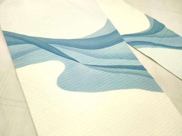 平和屋着物*夏物 絽塩瀬 九寸名古屋帯 ろうけつ染め 作家物 流水文 正絹 DAAY8026cm