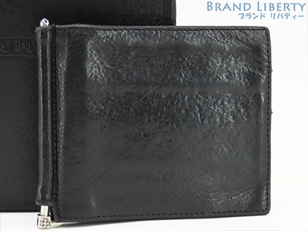 クロムハーツ Chrome Hearts WALLET MONEY CLIP マネークリップ付き 二つ折り札入れ財布 コンパクト財布 ブラック レザー シルバー925 2246-304-0200-0900