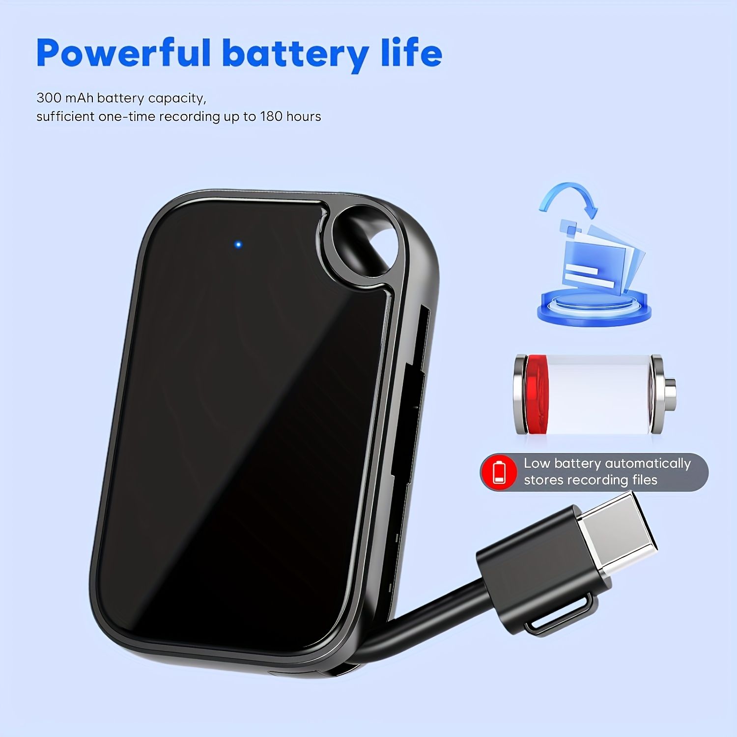 1pc 磁気式デジタルボイスレコーダー 音声起動 1536kbps ノイズリダクション USB Type-C スマートフォン＆PC対応 300mAh充電式リチウムポリマーバッテリー 講義 インタビュー 会議に最適 - ギフトに最適