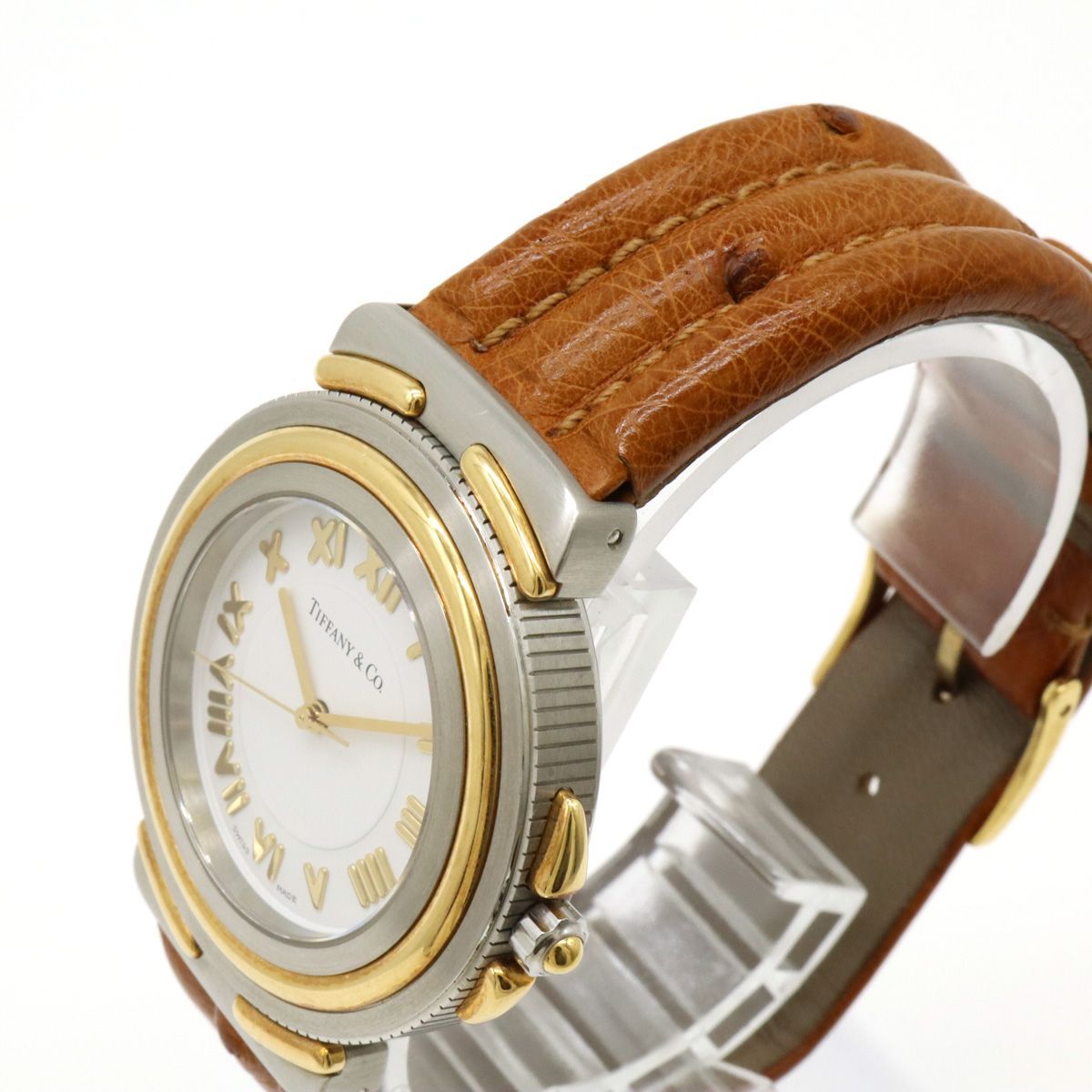 TIFFANY&Co. ティファニー インタリオ ホワイト文字盤 K18KT SS 革