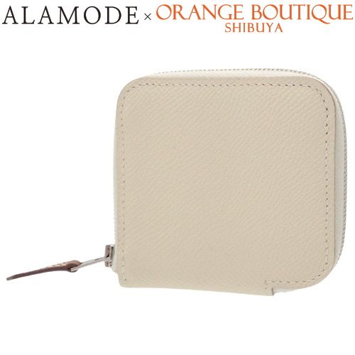 HERMES エルメス アザップ コンパクト ミニ シルクイン クレ オフホワイトアイボリー グレー ブラウン茶 ヴォーエプソン シルク シルバー金具 A刻印 小銭入れ コインケース 小物 ジップアラウンド 40802142920 アラモード