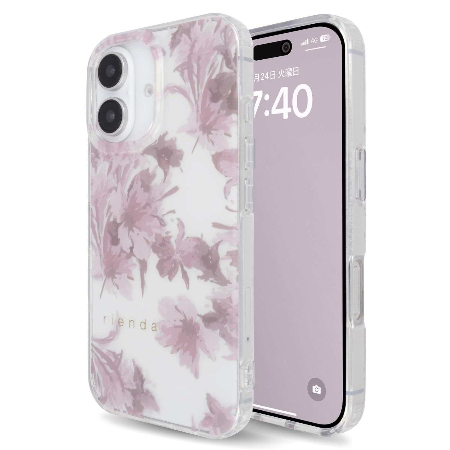 【在庫セール】」 リエンダ クリアケース TPU アイフォン16 「 iPhone16 クリア 用 花柄 透明 ケース ブランド 16 iPhone スマホケース 】 (くすみピンク 正規品 iPhone rienda 16) 【