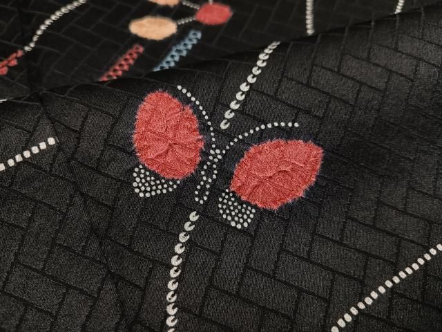 平和屋着物□上質な小紋 絞り 舞蝶文 黒地 正絹 逸品 AAAX9037ph  