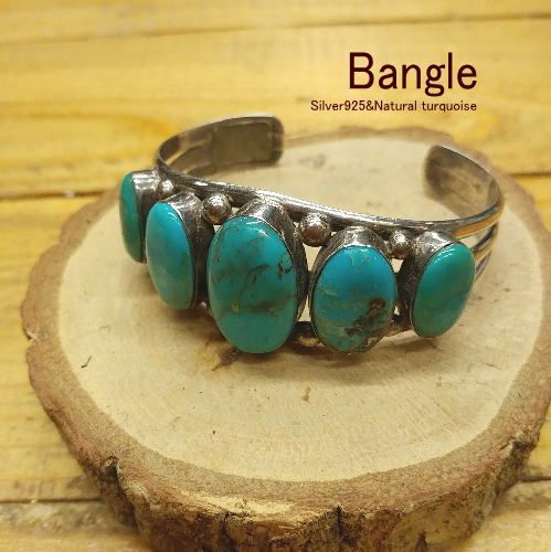 ターコイズバングル【Silver925 パイライト 天然ターコイズ