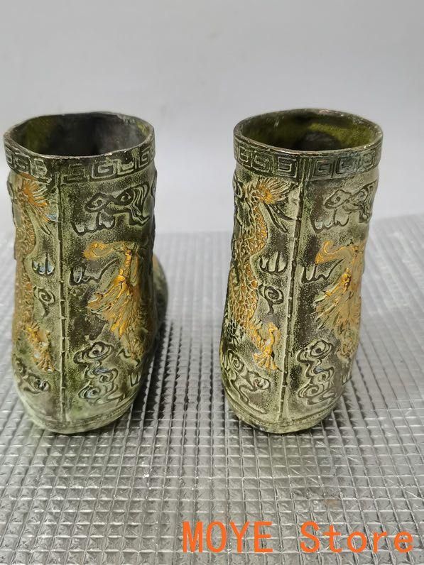 銅 細工 彫刻龍鳳靴  鎏金銅靴 銅器銅靴 装飾品 現代工芸品  美術品  置物 銅 細工 彫刻龍鳳靴 金銅靴 銅器銅靴 装飾品 現代工芸品 美術品 置物