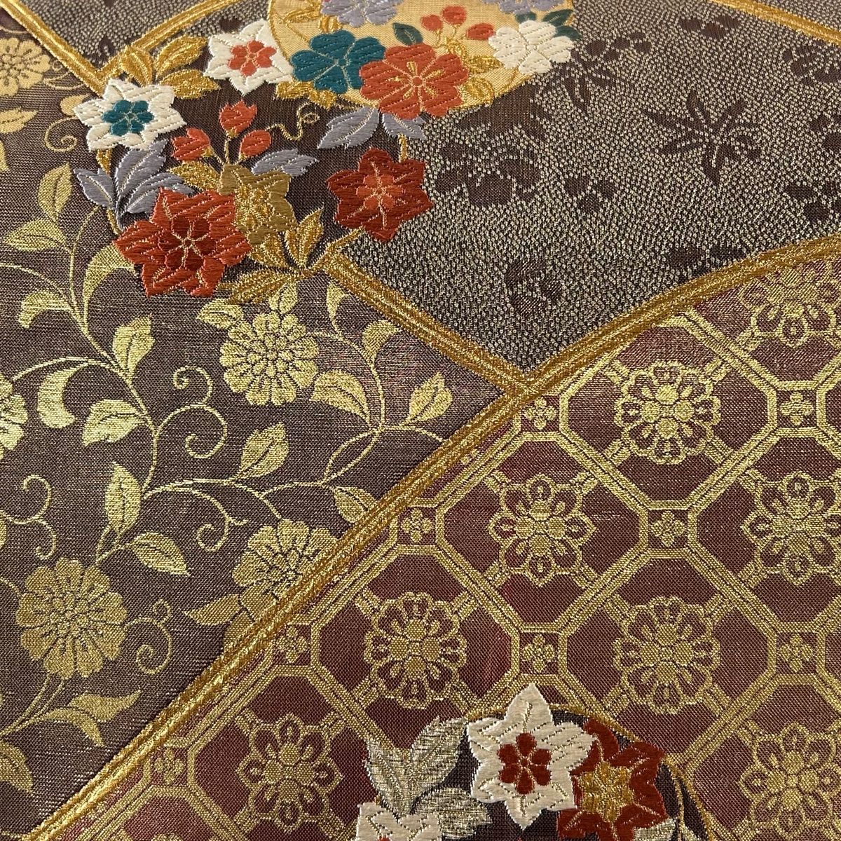 袋帯 唐草 花文様 橘 花丸文 刺繍 織り出し 家紋 六通柄 着物 袋帯 唐草 花文様 橘 花丸文 刺繍 織り出し 家紋 六通柄 着物