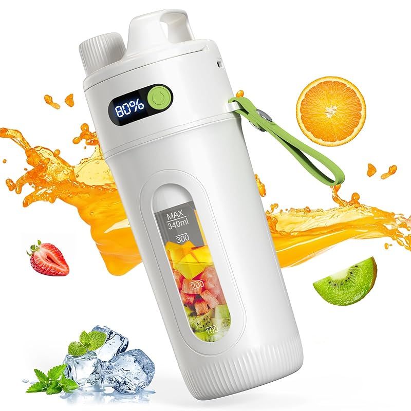 Aliliy ミキサー スムージー 小型 ジューサー 氷も砕ける Type-C USB急速充電 LEDディスプレ コードレス ブレンダー 野菜 果物 離乳食 健康ダイエット 一台多役 一人暮らし 340ML 持ち運びやすい お手入れ簡単 アウトドア オフィ 0