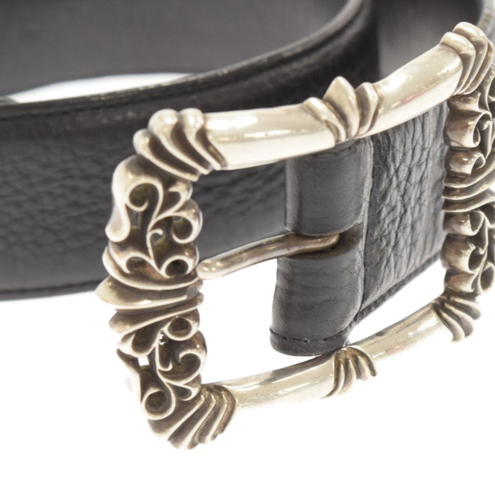 CHROME HEARTS (クロムハーツ) CLASSIC FILIGREE OTJ BELT クラシックフィリグリーOTJ レザーベルト  34インチ ブラック シルバー