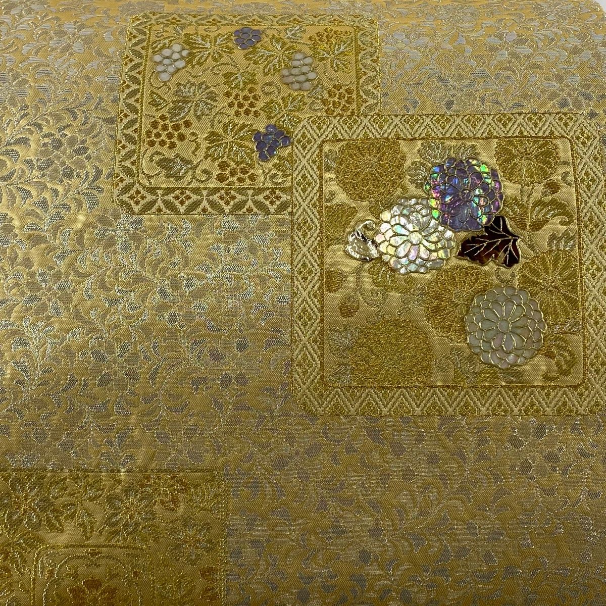 袋帯 秀品 菊 葡萄 金銀糸 螺鈿 金色 お太鼓柄 正絹