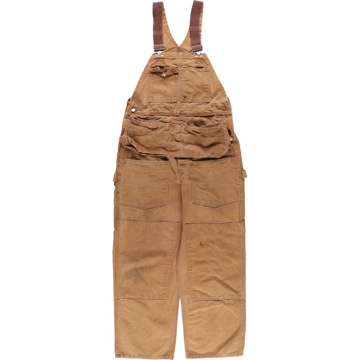 USA 古着 カーハート ダックコットン ダブルニー オーバーオール ブラウン系 古着 90s USA製 Carhartt ブラウン ダック Wニー ワーク
