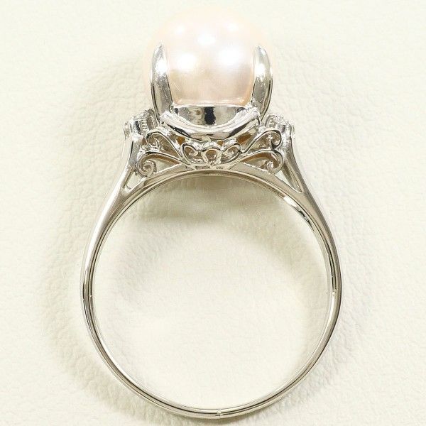 PT900 リング ring 指輪 9号 パール 真珠 約9mm ダイヤ 0.05 総重量約4.7g