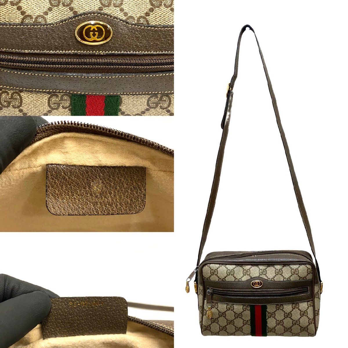 極 美品 保存袋付 GUCCI グッチ ヴィンテージ シェリーライン GG レザー 本革 ショルダーバッグ クロスボディバッグ ブラウン 22969  - メルカリ