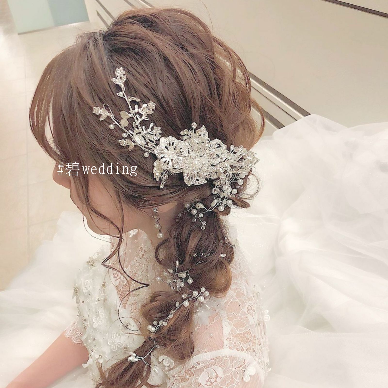 小枝 ヘッドドレス シルバー かすみ草 ヘアアクセサリー 髪飾り 結婚式