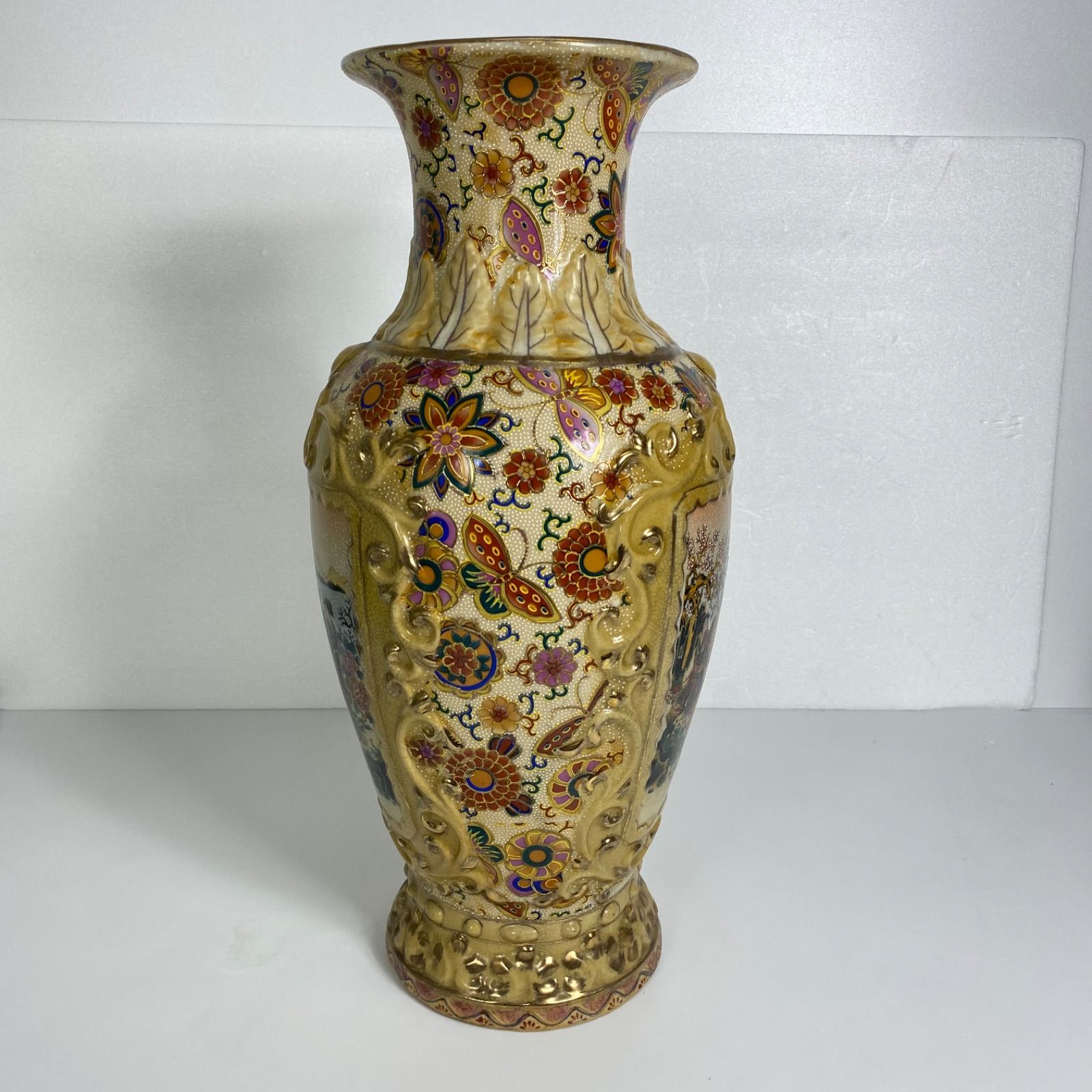 薩摩焼 花鳥風月図 金彩絵付 壺 花瓶 高さ約45cm 飾壺 骨董 和風