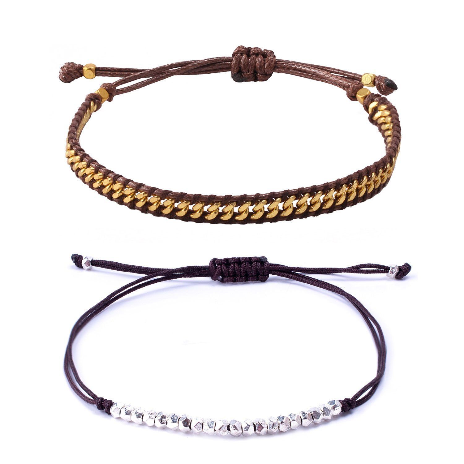 ブレスレット チェーン ゴールドメッキ ストーン 2本セット ホワイト バングル 腕輪 ストリング 細いロープ KELITCH