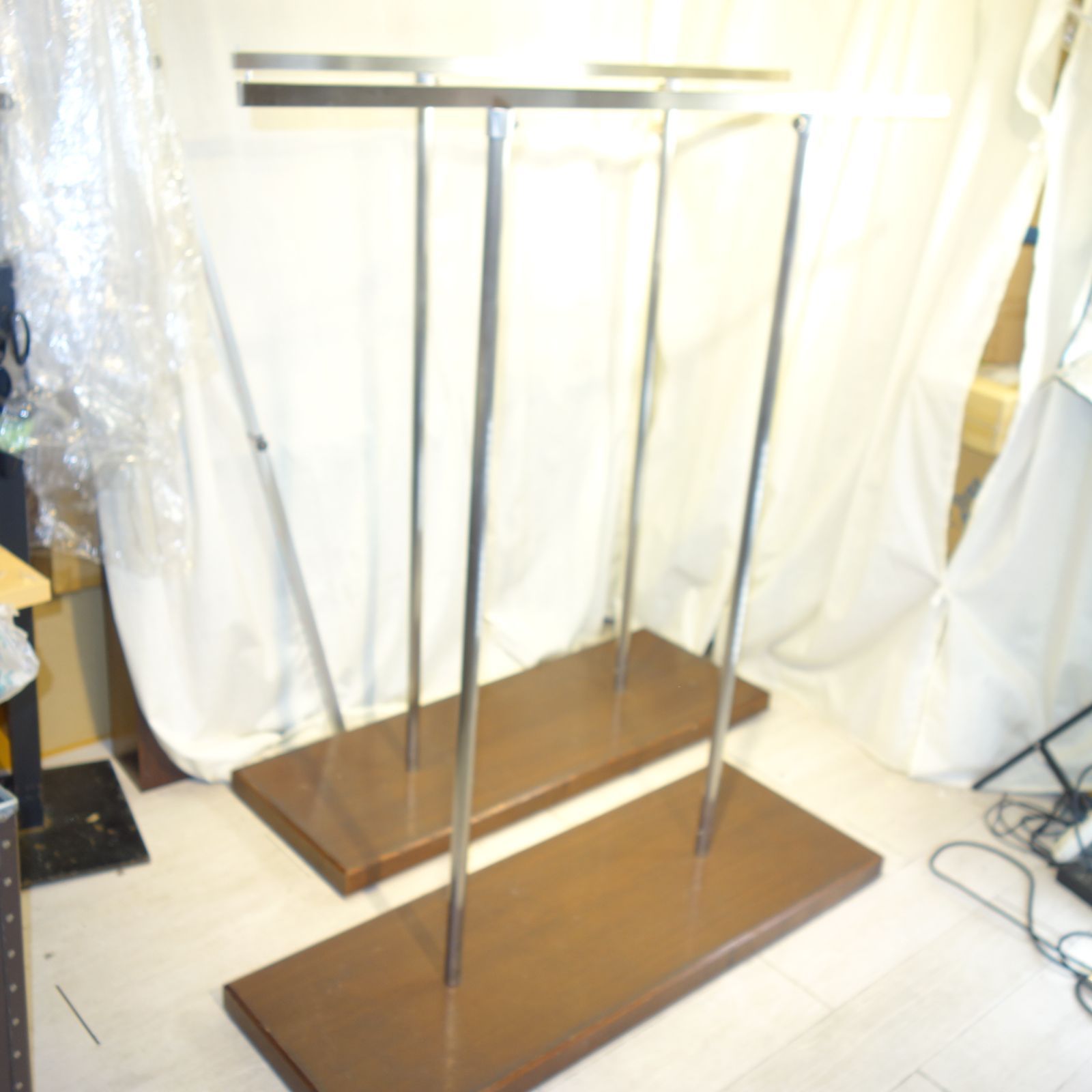 2点セット スチールハンガーラック ダークブラウン 木目 オシャレ 高さ調節 アパレル 雑貨店舗 什器 M182
