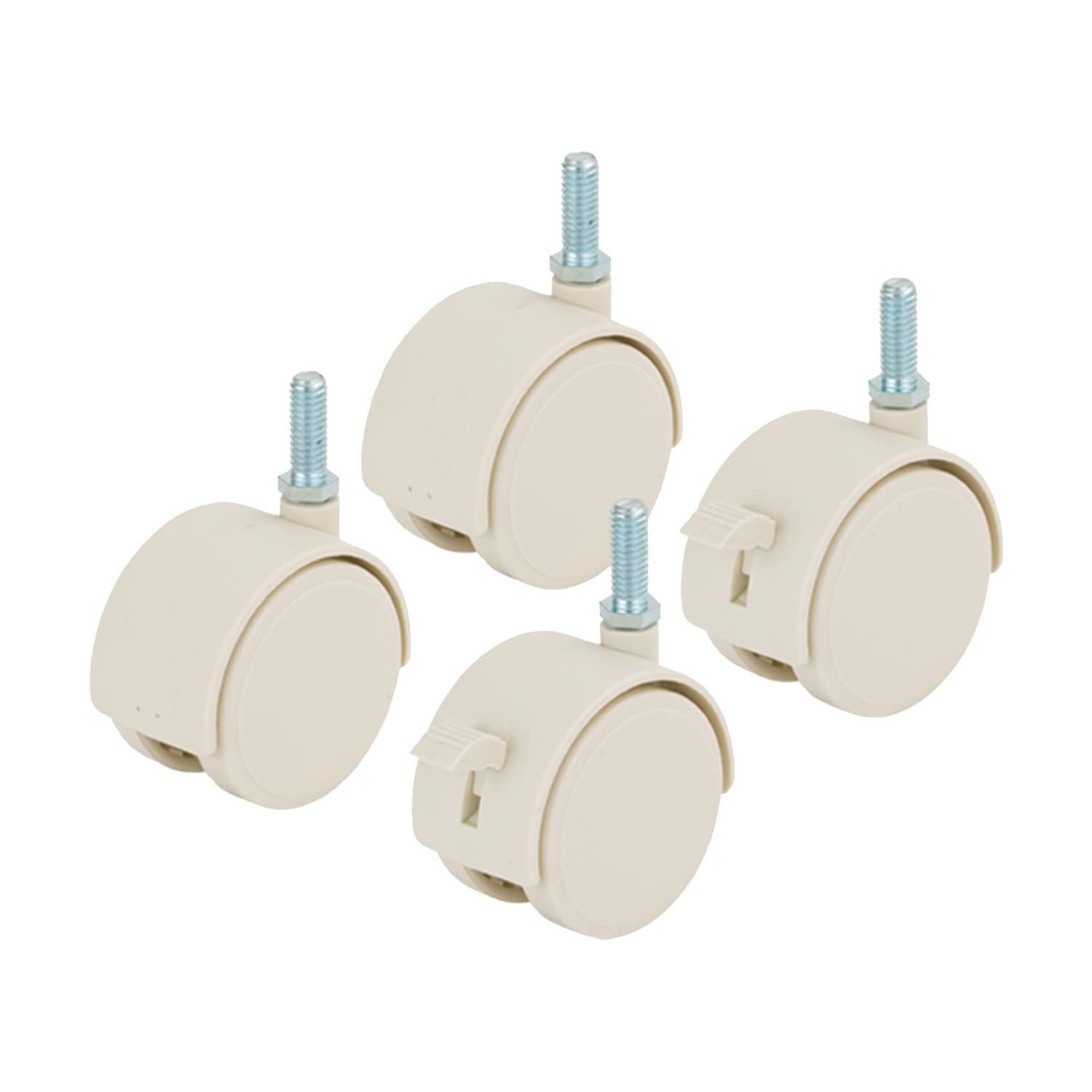【新着商品】ストッパー付き×2個 移動スムーズ ストッパーなし×2個 4個セット 白 ホワイト 大きめナイロンキャスター ネジ式 スチールラックパーツ ポール径25mm ラック キャスター径60mm ル