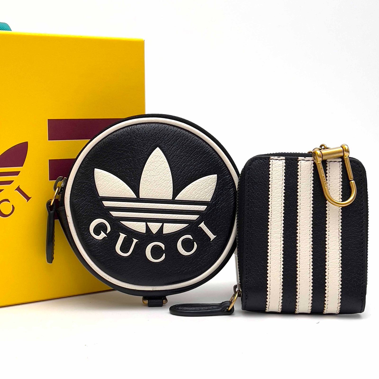 GUCCI グッチ グッチ×アディダス マルチケース＆カードホルダー ネックポーチ レザー ショルダーバッグ●ユニセックス ブラック 721903 GUCCI グッチ グッチ×アディダス マルチコインケース＆カードホルダー