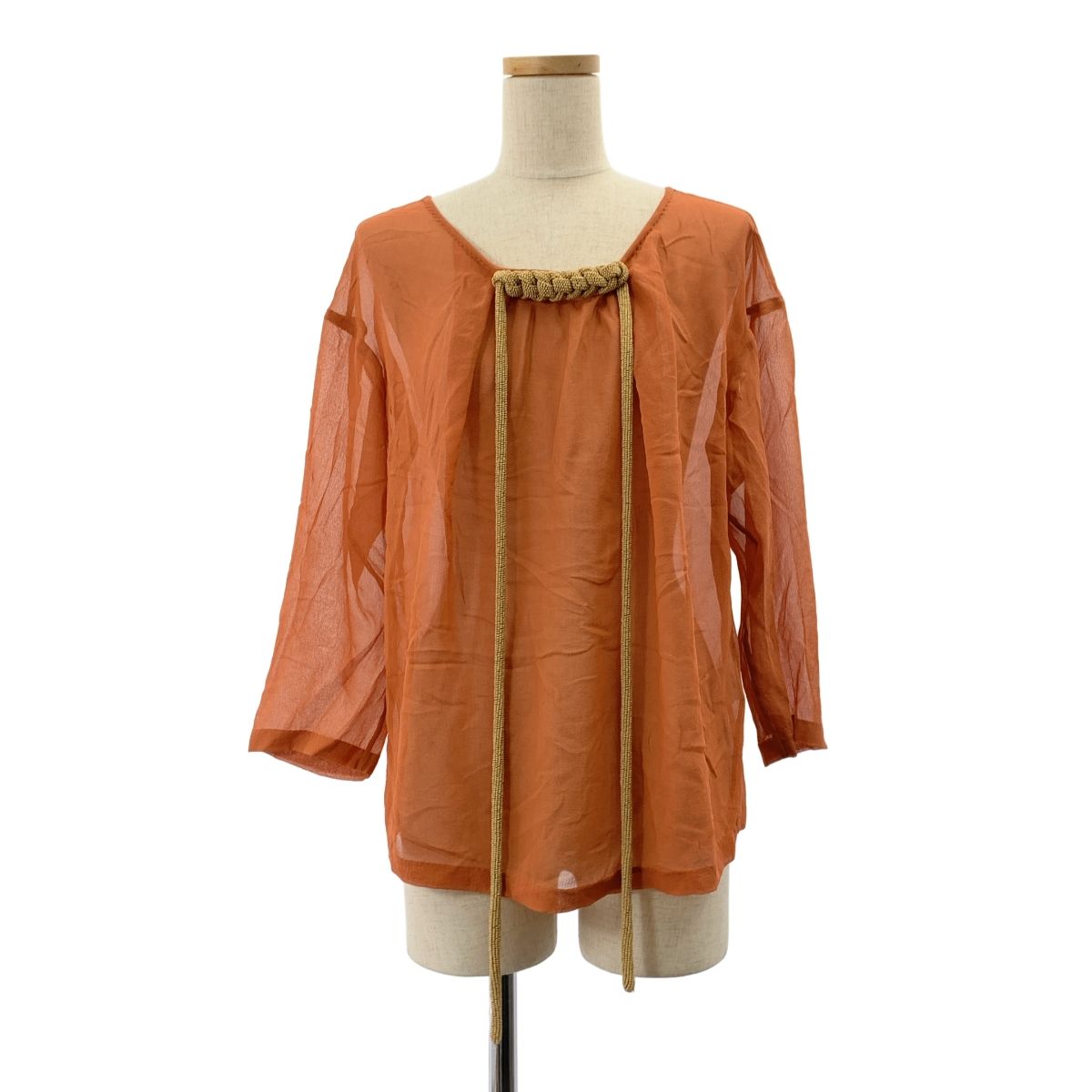 DRIES VAN NOTEN | ドリスヴァンノッテン | silk 100％ | シルク 編み込み 装飾 シアー ブラウス | 38 | ブラウン系 | レディース